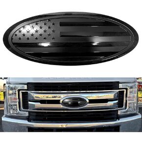9.5 inch Overlay Emblem Front Grille Tailgate Rear Aluminum Oval American Black Flag Badge Replacement for Ford F150 2015-2021 Years (9.5", Black)