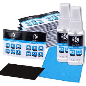 Lens and Screen Cleaning Kit - 2 Spray Bottles, 2 Microfiber Cloths (Size L + S), 50 Individually Wrapped Wet Tissues - for Eyeglasses, Sunglasses, Camera Lenses, Phone/Tablet Screens, etc.