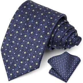 Stripe Polka Dot Mens Ties and Pocket Square Set Formal Checks Plaid Woven Necktie Set Silk Handkerchief