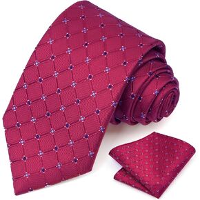 Stripe Polka Dot Mens Ties and Pocket Square Set Formal Checks Plaid Woven Necktie Set Silk Handkerchief