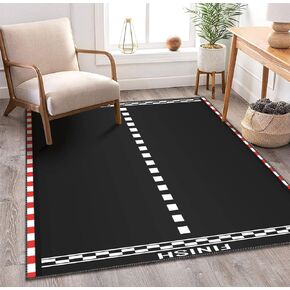 Kids Area Rugs Race Track with Start and Finish line Car or Karting Road Racing 3D Rugs for Playroom Bedroom Classroom Decor Yoga Mat Non-Slip Floor Outdoor Mat Carpets for Kids 4x6 ft