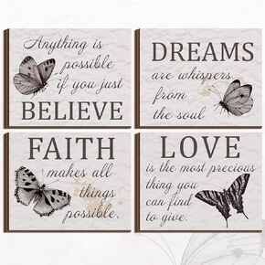 Laumoi 4 قطع فراشة ملهمة جدار الفن يقتبس الحب حلم الإيمان صدق علامات الحائط ديكور رمادي فراشة غرفة ديكور تلع ريفي تشجيع قماش علامات للمنزل غرفة نوم 8 × 10 في in Kuwait