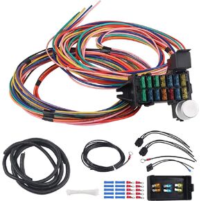 14 Circuit Wiring Harness Kit, Professional Universal Electrical Wire Harness, Car Modification Circuit 14 Fuse Compatible with Chevy Ford Chrysler Mopar Muscle Car