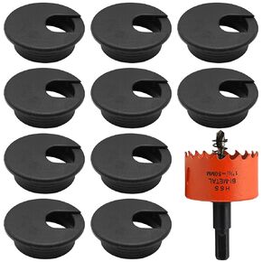 10 PCS Desk Grommets, 2 Inch (50mm) Desk Cable Grommets with Built-in Hole Saw, Desk Cable Hole Covers, Ideal Choice for Office and Home Table Cables (Black)