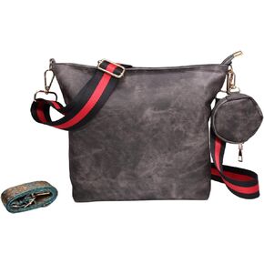 حقيبة كروس جلدية نباتية متوسطة الحجم للنساء لعام 2024، مجموعة محفظة مكونة من قطعتين مع شريطين عريضين للجيتار قابلين للتعديل in Kuwait