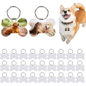 30 Pcs Sublimation Blank Dog Tags Bone Shaped DIY Double Sided Aluminum Dog ID Tags Bone Shaped Pet Name Tags Dog Collar Tags with Dogs and Cats