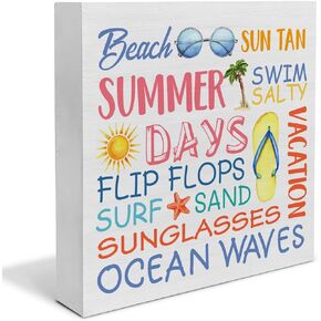 Country Summer Wood Box Sign Decor Desk Sign Summer Days Wooden Box Block Sign Summer Vacation Signs Rustic Home Shelf Wall Decoration