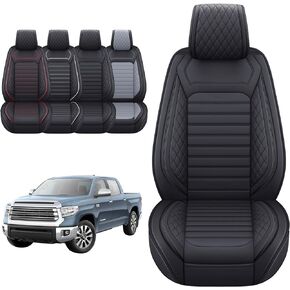 أغطية مقاعد Aierxuan لسيارة Toyota Tundra Truck Pickup مجموعة كاملة تناسب 2008-2024 Crewmax مزدوجة الكابينة وسائد جلدية مقاومة للماء متوافقة مع مقعد منفصل 40/60 (مجموعة كاملة/أسود-رمادي)