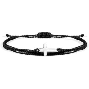 Handmade Cross Sideways Braided Colorful String Adjustable Rope Bangle Friendship Couple Bracelet Faith Hope Blessed Christmas Religious Lucky Jewelry for Women Men