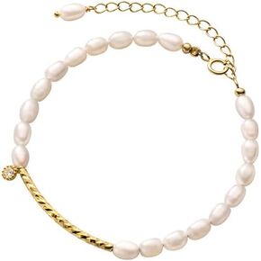 Dainty 14K Yellow Gold Pearl Beaded Bracelet,Freshwater Cultured White Pearl Bracelet for Women,Gift for Mom,Girlfriend,Wife
