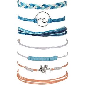 JczR.Y Vsco Wave Bracelet Charm Handmade Braided Wax Rope Wave Bracelet Adjustable Waterproof String Strand Wrap for Women Girls Summer Beach Jewelry Set