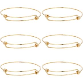Beebeecraft 6Pcs 60mm Expandable Bangle Bracelets 18K Gold Plated Blank Memory Wire Cuffs Bangles for DIY Necklace Jewellery Making