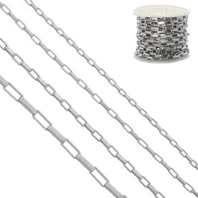 COIRIS 16.4 Feet Stainless Steel Box Chains 3MM Silver Rectangles Link Chain Bulk for DIY Jewelry Making Silver Chain Rolls Handmaded Jewelry Supplies(SC-1054-B,3MM5M)