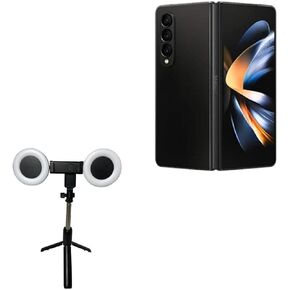 BoxWave Stand and Mount Compatible with Samsung Galaxy Z Fold 5 - RingLight SelfiePod, Selfie Stick Extendable Arm with Ring Light - Jet Black