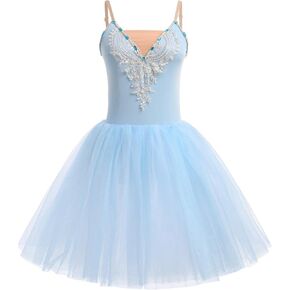 AFAVOM Ballet Leotards for Women Ballerina Performance Swan Lake Costumes Embroidery Tulle Camisole Skirted Leotard Dancewear