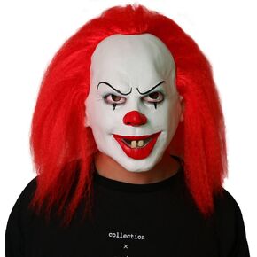 Halloween Joker Mask Evil Clown Mask Is Funny Killer Horror Creepy Scary Sinister Devil Buffoon Mask(Red Lush Wig) in Kuwait