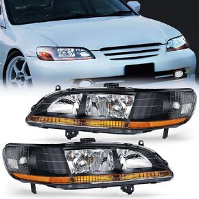 Nilight Headlight Assembly Compatible with 1998 1999 2000 2001 2002 Honda Accord Headlamps Replacement Black Housing Amber Reflector Upgraded Clear Lens Driver and Passenger Side