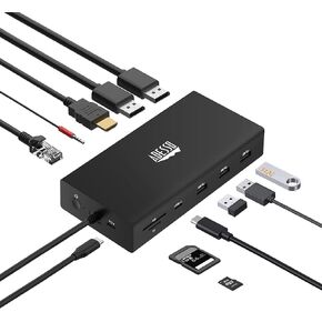Adesso USB C Docking Station Multiport Adapter Type C Hub 2 DisplayPort Support 8K, HDMI, RJ45 Ethernet Port, 100W PD Charging, 3*USB, SD/TF Card Reader for MacBook Windows Laptop (TAA Compliant)