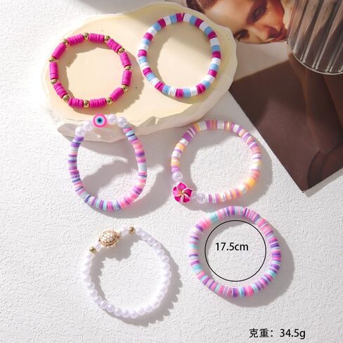Bohemia Surfer Heishi Bead Bracelets Set Y2k Star Flower Charms Pearl Bracelets Sea Turtle Evil Eye Colorful Clay Beaded Stretch Bracelet for Women Girls Summer Beach Jewelry Gifts in Saudi Arabia