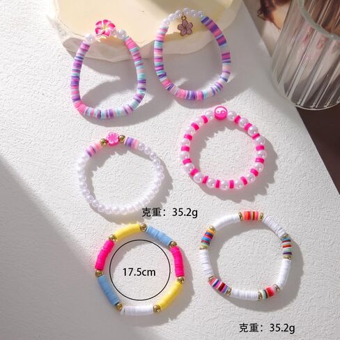 Bohemia Surfer Heishi Bead Bracelets Set Y2k Star Flower Charms Pearl Bracelets Sea Turtle Evil Eye Colorful Clay Beaded Stretch Bracelet for Women Girls Summer Beach Jewelry Gifts in Saudi Arabia