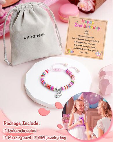 Lanqueen Unicorn Birthday Bracelet for 2-8 Year Old Girls Colorful Charm Bracelet Jewelry for Girls Daughter Granddaughter Niece in Saudi Arabia