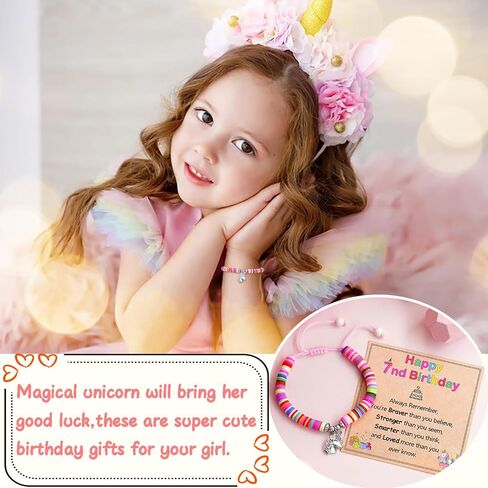 Lanqueen Unicorn Birthday Bracelet for 2-8 Year Old Girls Colorful Charm Bracelet Jewelry for Girls Daughter Granddaughter Niece in Saudi Arabia