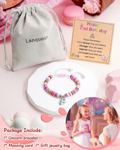 Lanqueen Unicorn Birthday Bracelet for 2-8 Year Old Girls Colorful Charm Bracelet Jewelry for Girls Daughter Granddaughter Niece in Saudi Arabia