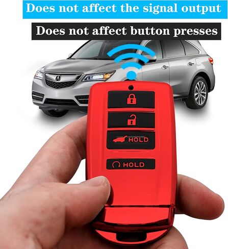 لحقيبة غطاء Acura Key fob، مع سلسلة مفاتيح تناسب MDX RDX RLX ILX TLX ملحقات السيارة الذكية عن بعد، حافظة مفاتيح ناعمة من مادة TPU، 4 أزرار (أحمر) in Saudi Arabia
