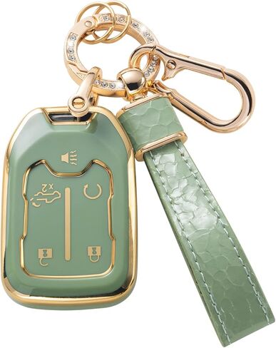 متوافق مع غطاء GMC Key Fob مع حبل جلدي، غطاء حماية لمفتاح السيارة لعام 2019-2022 GMC Sierra 1500 2500HD 3500HD Terrain Acadia جهاز التحكم عن بعد الذكي، أبيض in Kuwait