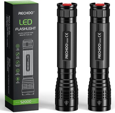 RECHOO Flashlights High Lumens 2 Pack, Super Bright 2000 Lumens Flash Light with 3 Modes, Zoomable, Water Resistant Led Flashlights for Home, Emergency, Camping, Hiking in Saudi Arabia