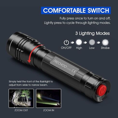 RECHOO Flashlights High Lumens 2 Pack, Super Bright 2000 Lumens Flash Light with 3 Modes, Zoomable, Water Resistant Led Flashlights for Home, Emergency, Camping, Hiking in Saudi Arabia