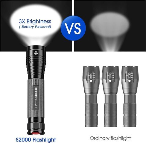 RECHOO Flashlights High Lumens 2 Pack, Super Bright 2000 Lumens Flash Light with 3 Modes, Zoomable, Water Resistant Led Flashlights for Home, Emergency, Camping, Hiking in Saudi Arabia