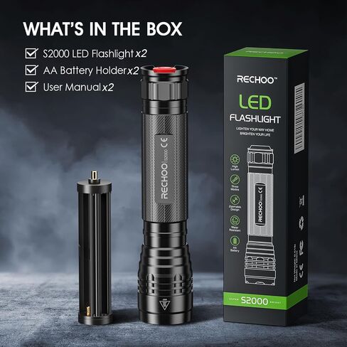 RECHOO Flashlights High Lumens 2 Pack, Super Bright 2000 Lumens Flash Light with 3 Modes, Zoomable, Water Resistant Led Flashlights for Home, Emergency, Camping, Hiking in Saudi Arabia