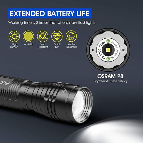 RECHOO Flashlights High Lumens 2 Pack, Super Bright 2000 Lumens Flash Light with 3 Modes, Zoomable, Water Resistant Led Flashlights for Home, Emergency, Camping, Hiking in Saudi Arabia