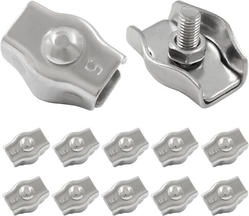 12Pcs M5 Simplex Clamps Wire Rope Clip Cable Clamps - 304 Stainless Steel - Single Bolt Cable Clips Clamp Fastener for 3/16 Inch Diameter Wire Rope in Kuwait
