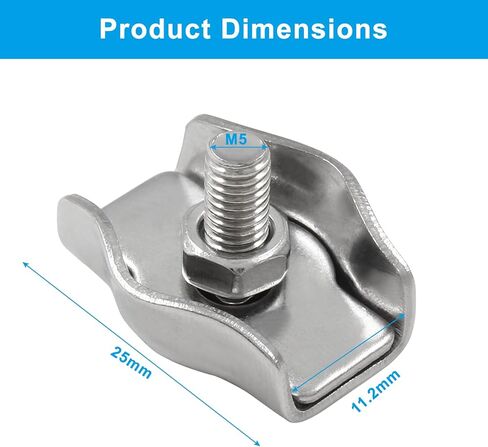 12Pcs M5 Simplex Clamps Wire Rope Clip Cable Clamps - 304 Stainless Steel - Single Bolt Cable Clips Clamp Fastener for 3/16 Inch Diameter Wire Rope in Kuwait