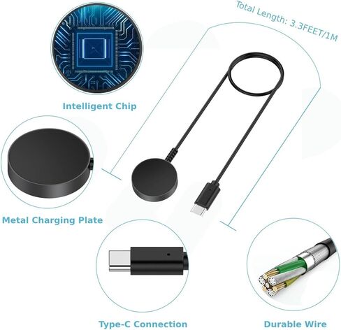 حامل شحن لساعة سامسونج جالاكسي 6/5/4/3/أكتيف، قاعدة شحن لساعة سامسونج الذكية (جراب معدني 3.3 قدم شاحن USB C) in Kuwait