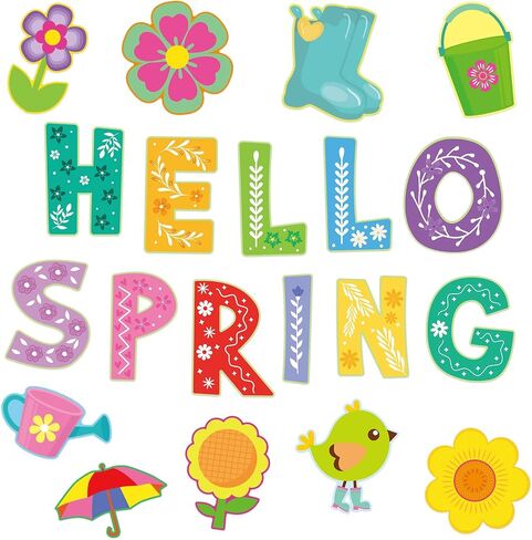 Hello Spring Bulletin Board Decoration Cutouts 52Pcs Springtime Mix Flower Cut-Outs for Party and Classroom in Saudi Arabia