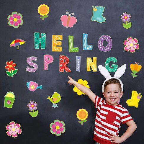 Hello Spring Bulletin Board Decoration Cutouts 52Pcs Springtime Mix Flower Cut-Outs for Party and Classroom in Saudi Arabia