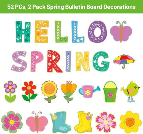 Hello Spring Bulletin Board Decoration Cutouts 52Pcs Springtime Mix Flower Cut-Outs for Party and Classroom in Saudi Arabia