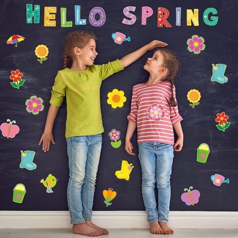 Hello Spring Bulletin Board Decoration Cutouts 52Pcs Springtime Mix Flower Cut-Outs for Party and Classroom in Saudi Arabia
