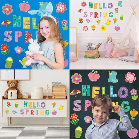 Hello Spring Bulletin Board Decoration Cutouts 52Pcs Springtime Mix Flower Cut-Outs for Party and Classroom in Saudi Arabia