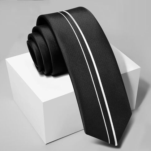 2.17'' Slim Ties for Men 5.5CM Skinny Fancy Designer Necktie Black Red White Blue Positioning Stripe Line Tie in Saudi Arabia