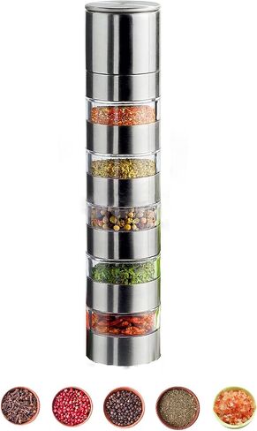 Sunmei Portable Travel Spice Kit, Modular Travel Spice Containers, 5-in-1 Spice Salt and Pepper Grinder Set for Camping Kitchen, Travel, Car Camping, RV, Outdoors (Stainless Steel, 1.1 fl.oz. x 5) in Saudi Arabia