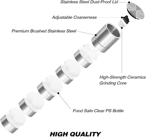 Sunmei Portable Travel Spice Kit, Modular Travel Spice Containers, 5-in-1 Spice Salt and Pepper Grinder Set for Camping Kitchen, Travel, Car Camping, RV, Outdoors (Stainless Steel, 1.1 fl.oz. x 5) in Saudi Arabia