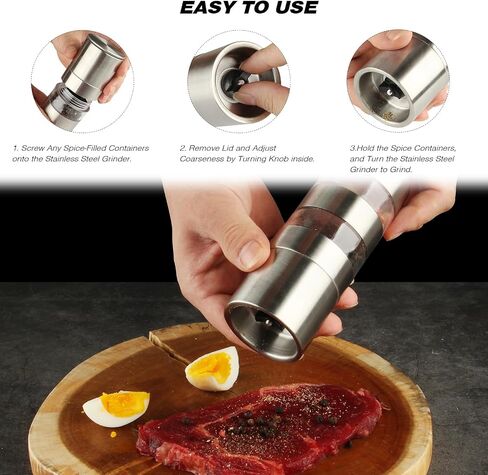 Sunmei Portable Travel Spice Kit, Modular Travel Spice Containers, 5-in-1 Spice Salt and Pepper Grinder Set for Camping Kitchen, Travel, Car Camping, RV, Outdoors (Stainless Steel, 1.1 fl.oz. x 5) in Saudi Arabia