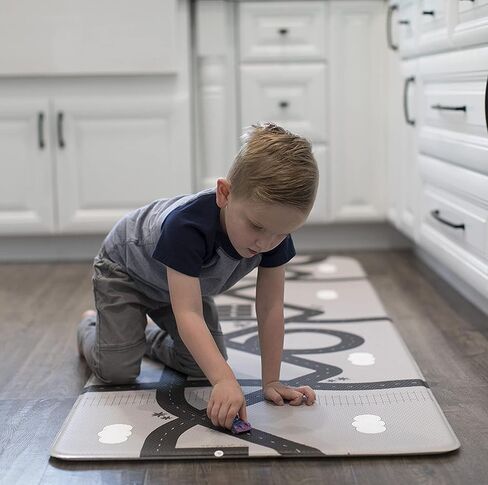 Ruggish Cali Play Runner Rug 5.9 x 2.1 ft - Soft Cushion Reversible Baby Kids Playmat + Interactive Play Map + Waterproof (Grey) in Saudi Arabia