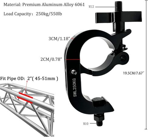 2 حزمة تروس المشبك المرحلة المشبك، قسط سبائك الألومنيوم DJ ضوء المشابك، الثقيلة 550 رطل، يصلح ل 45-51mm (1.77-2 ") OD أنبوب / الأنابيب، LED PAR DJ البقع أضواء تتحرك رئيس شعاع بقعة المشابك، TUV معتمد in Kuwait