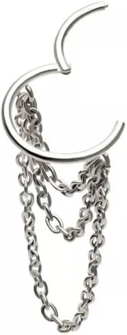 Pierced Owl 18GA 316L Stainless Steel Triple Dangling Chains Side Facing Hinged Segment Clicker Ring in Saudi Arabia