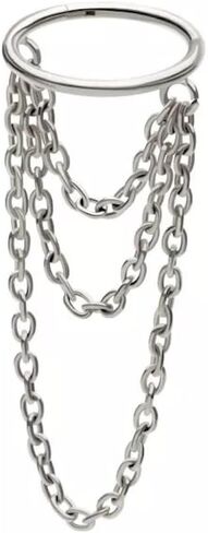 Pierced Owl 18GA 316L Stainless Steel Triple Dangling Chains Side Facing Hinged Segment Clicker Ring in Saudi Arabia